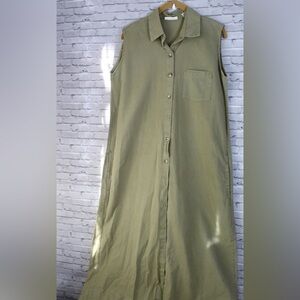 SUNBELT Maxi Size Medium Vintage cotton maxi button down dress Olive Green